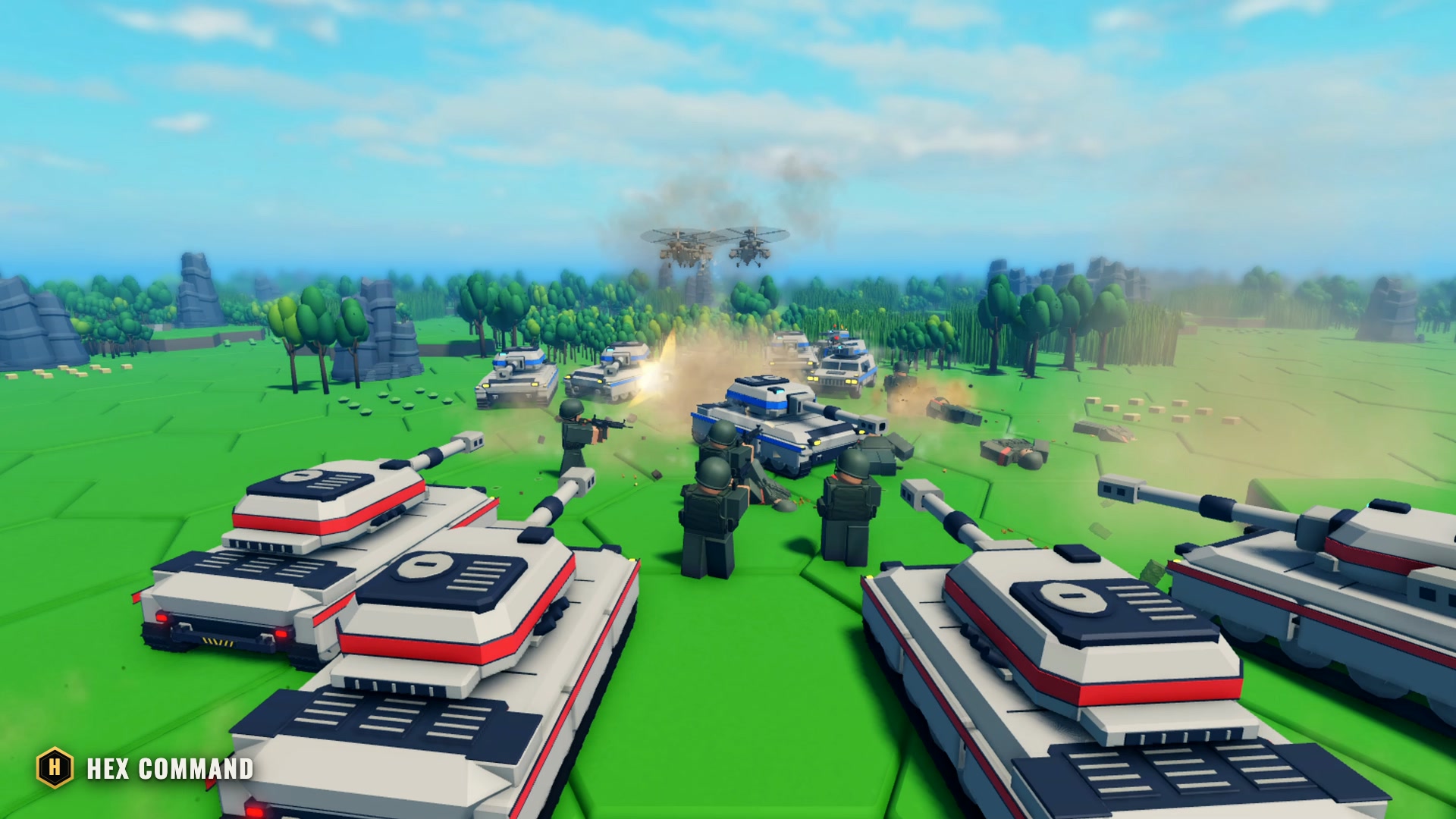 Heavy Tanks firing at close range on Riverlands, seen at ground level