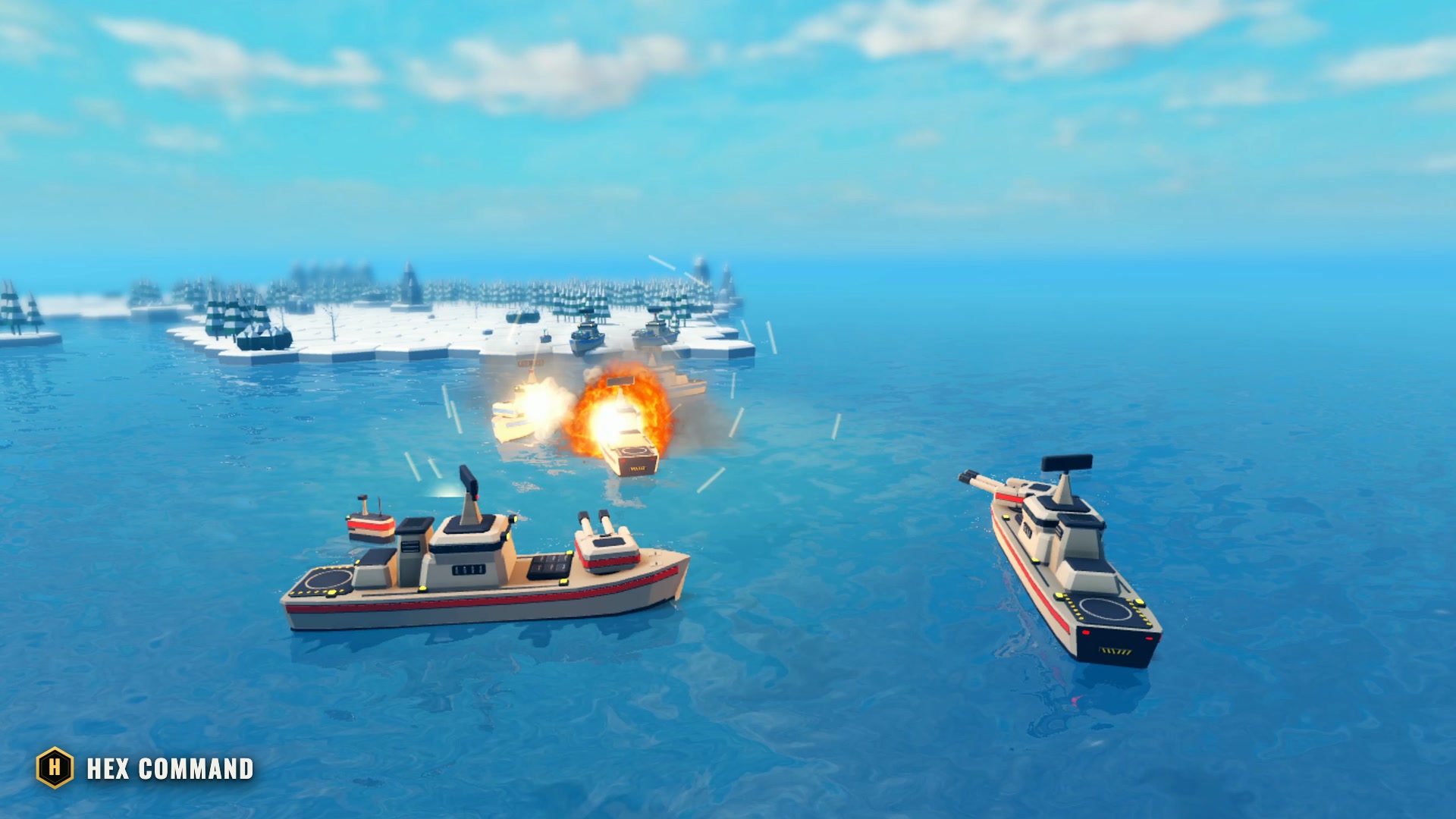 Two Destroyers trade fire in a Fjords bay, one of them hit